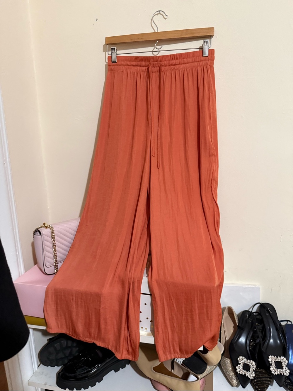 RACHEL Rachel Roy Wide-Leg Drawstring Pants in Rust